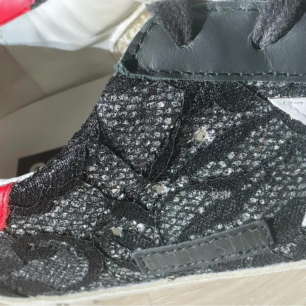 Golden Goose Black Lace Star Sneakers with Red Heal